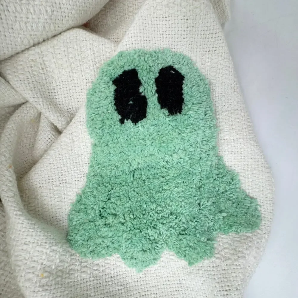 Rachel Zoe Ghost Tufted Halloween Teal Orange Multi Color Throw Blanket Tassels